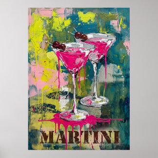 Poster Martini Pop Art Rose Néon : Peinture de cocktail m