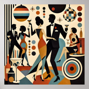 Poster Martinis jazzy abstraits et fête de cocktails dans