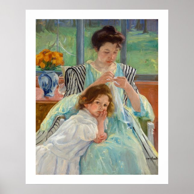 Poster Mary Cassatt - Jeune mère coudre (Devant)
