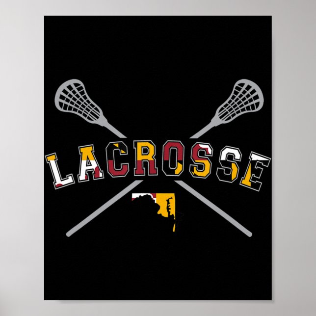 Poster Maryland Flag Lacrosse Boys  Mens College LAX Stic (Devant)