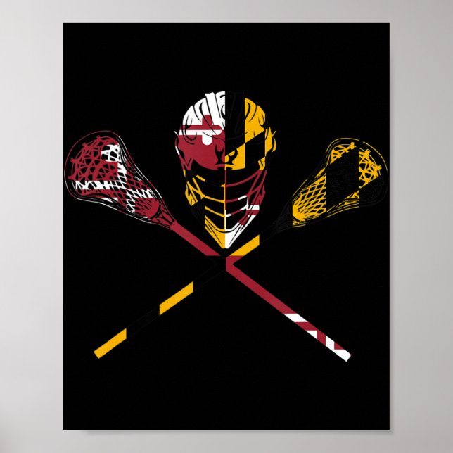 Poster Maryland Flag Lacrosse Boys Men's Women's College  (Devant)