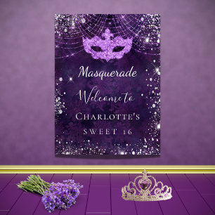 Poster Mascarade violet argent parties scintillant poussi