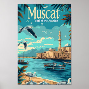 Poster Mascate Oman Illustration de voyage d'art Vintage