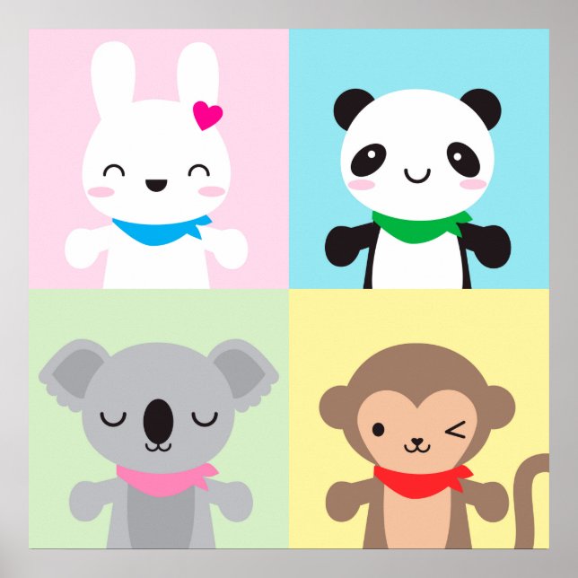 Poster Mascottes d'animaux Super Cute Kawaii (Devant)