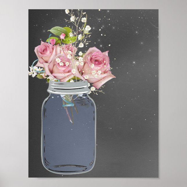 Poster Mason Jar Chalkboard, Roses roses, Personnalisé (Devant)