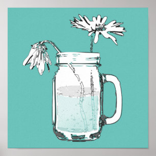 Poster mason jar daisies