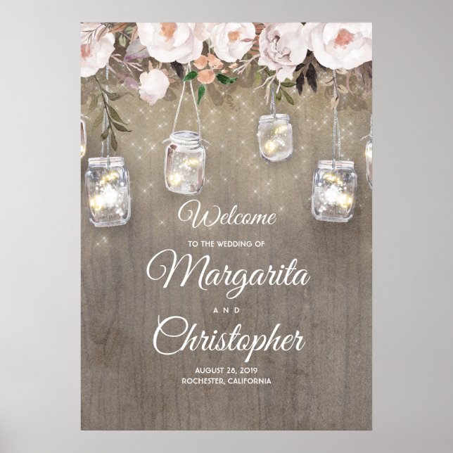 Poster Mason Jar éclaire l'Affiche de bienvenue Mariage r (Devant)