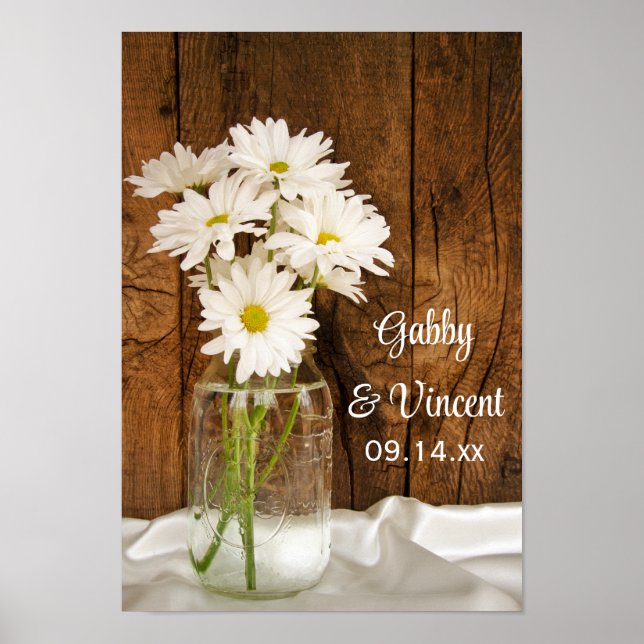 Poster Mason Jar et White Daisies Country Barn Mariage (Devant)