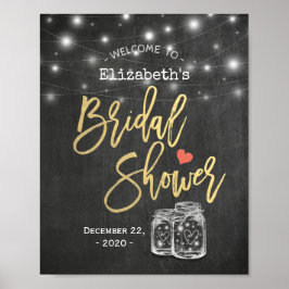 Poster Mason Jar Lights Chalkboard Fête des mariées Bienv