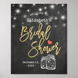 Poster Mason Jar Lights Chalkboard Fête des mariées Bienv