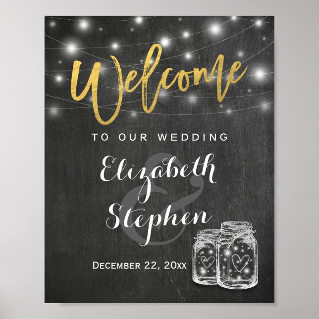 Poster Mason Jar String Lights Mariage Accueil Réception (Devant)