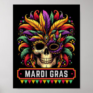 Poster Masque crâne Mardi Gras 2025 Fête du Carnaval Homm