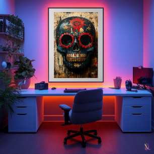 Poster Masque de crâne du Jour des Morts – Culture mexica