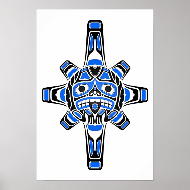 Poster Masque de soleil bleu et noir haïda en blanc (Devant)