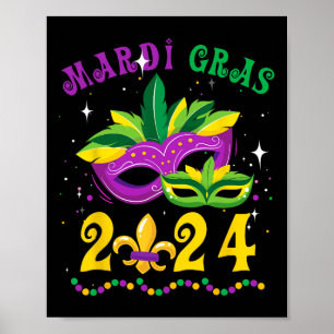 Poster Masque Mardi Gras 2024 Fleur De Lys Perles Nola Ca