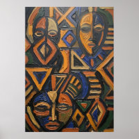 Masque Tribal Africain Géométrique Orange Bleu Gra