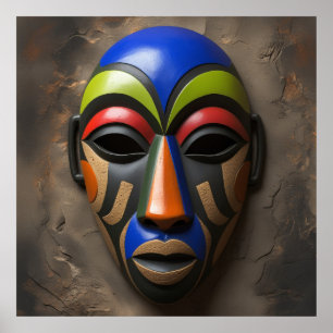 Poster Masque tribal africain Symbolisme géométrique