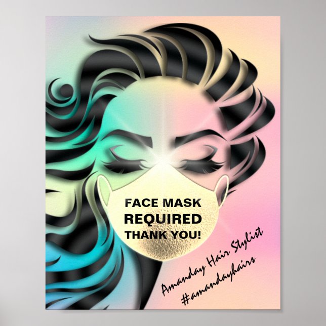 Poster Masque Visage Couverture Requise Covid Holographiq (Devant)