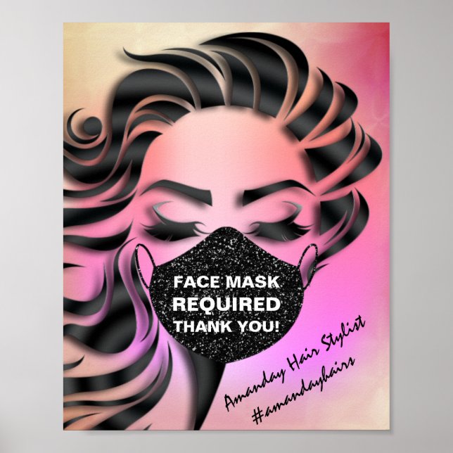 Poster Masque Visage Couverture Requise Covid Rose Rose (Devant)