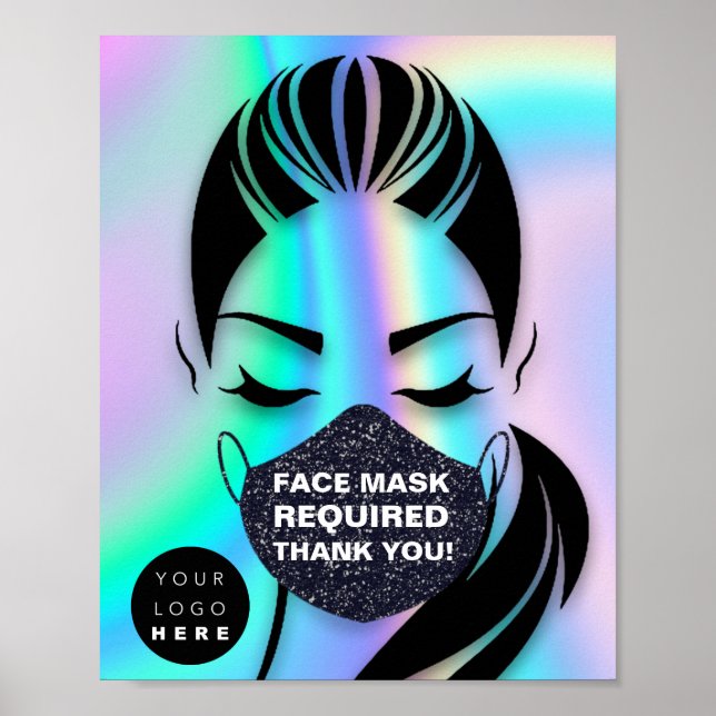 Poster Masque Visage Couvrant Logo Requis Holographique (Devant)