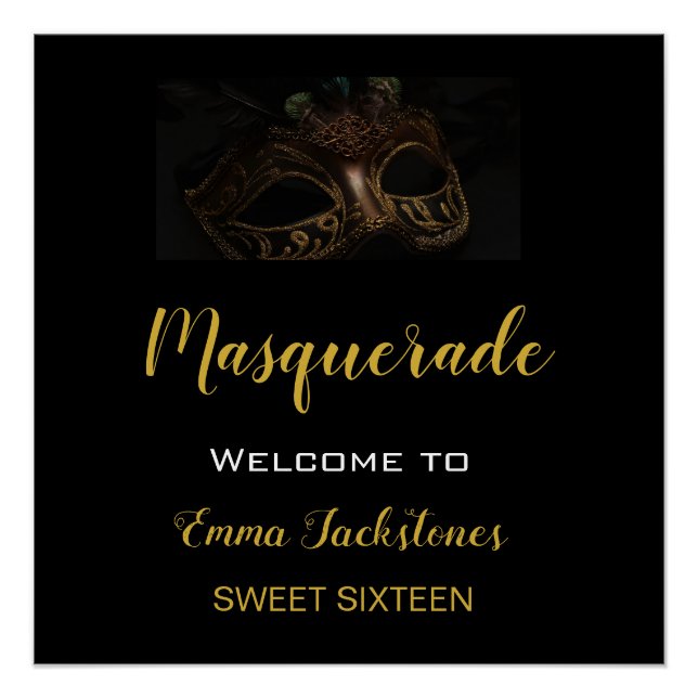 Poster Masquerade Black & Gold fête d'anniversaire (Devant)
