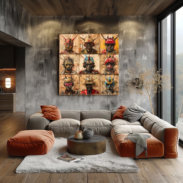 Poster Masques de guerrier futuriste dans Graffiti grille (Créateur téléchargé)