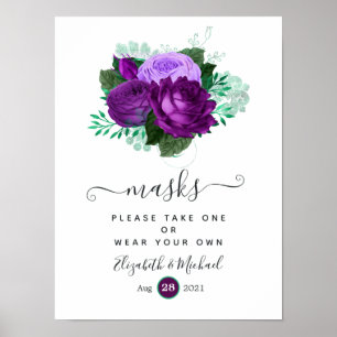 Poster Masques de mariage floraux violets et verts