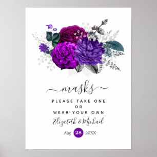 Poster Masques de visage de Mariage Royal violet et argen