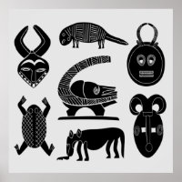 masques et animaux de la tribu africaine