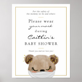 Poster Masques obligatoire Bébé Ours Douche Signal