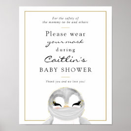 Poster Masques requis Baby shower de pingouin