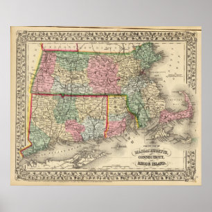 Poster Mass, Conn, RI Map par Mitchell