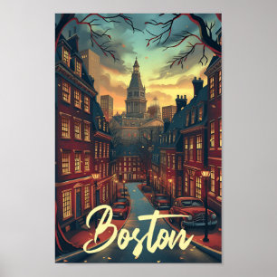 Poster Massachuset Boston Art Vintage Illustration de voy
