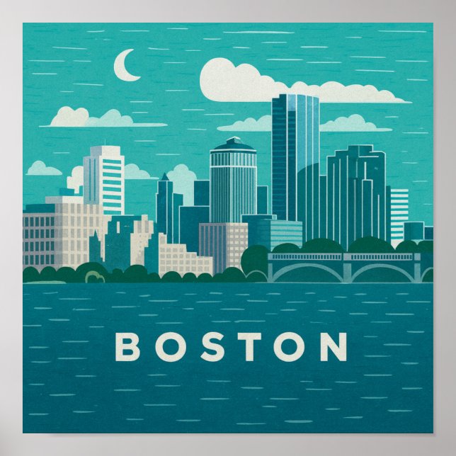 Poster Massachusetts Night Cityscape | Boston City (Devant)