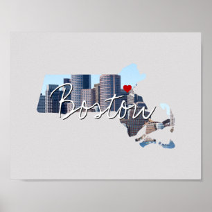 Poster Massachusetts State Photo insert and town name