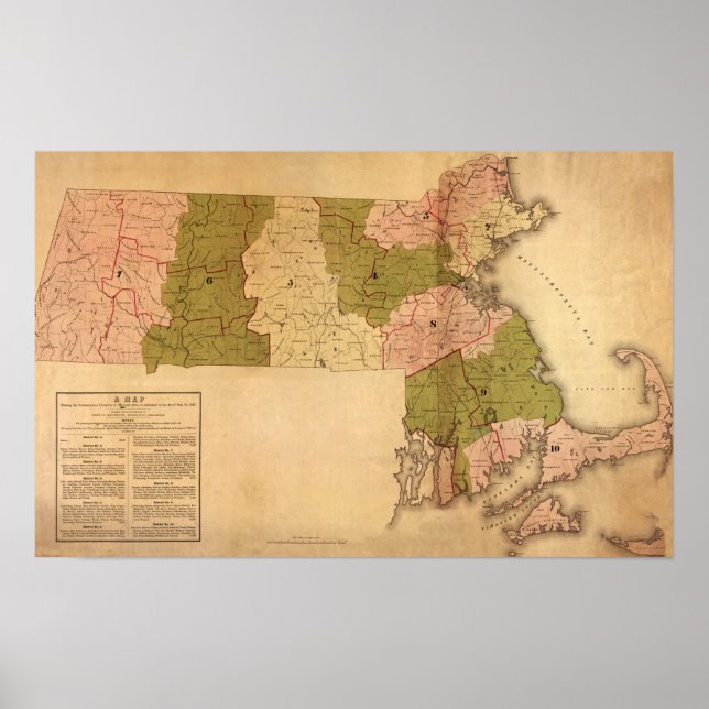 Poster MassachusettsCarte panoramiqueMassachusetts (Devant)