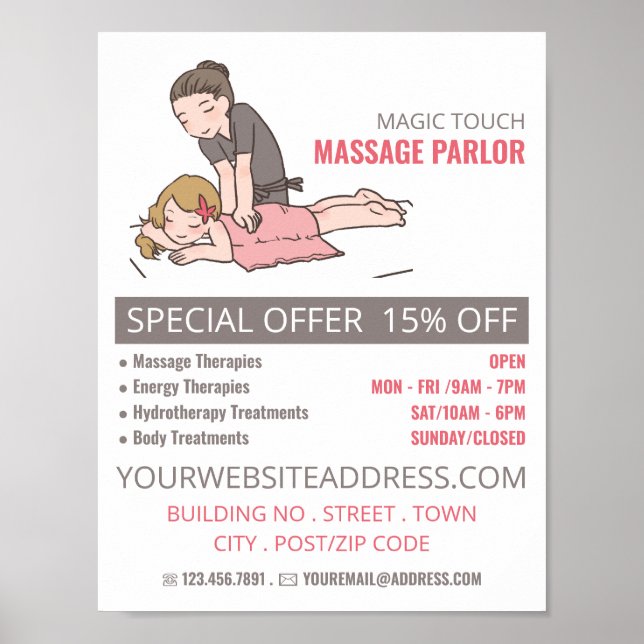 Poster Massage en caricature, Massage, Massage Parlant (Devant)