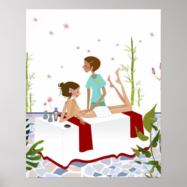 Poster Massage thérapeute massant une femme allongée sur  (Devant)
