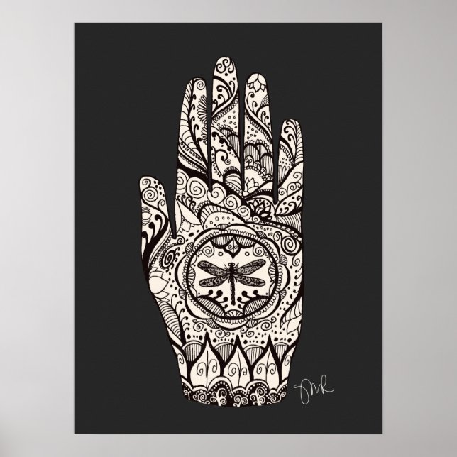 Poster Massage Thérapiste Henné Dragonfly Tatouage main 3 (Devant)