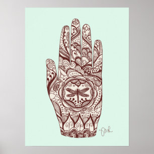 Poster Massage Thérapiste Henné Dragonfly Tattoo main 2