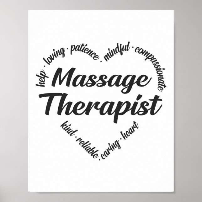 Poster Massage Thérapiste Mot de coeur Nuage (Devant)