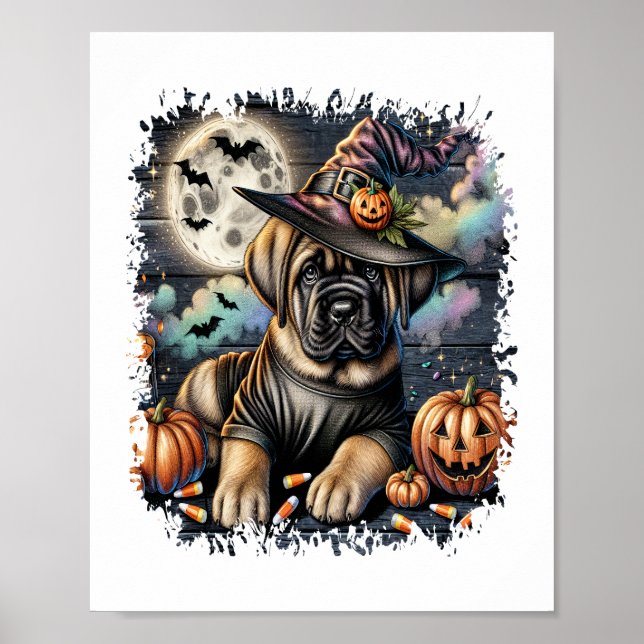 Poster Mastiff Chien Halloween Carré (Devant)