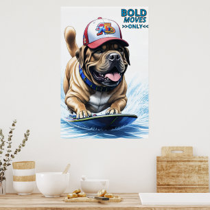 Poster Mastiff Dogue anglais planche de surf vacances