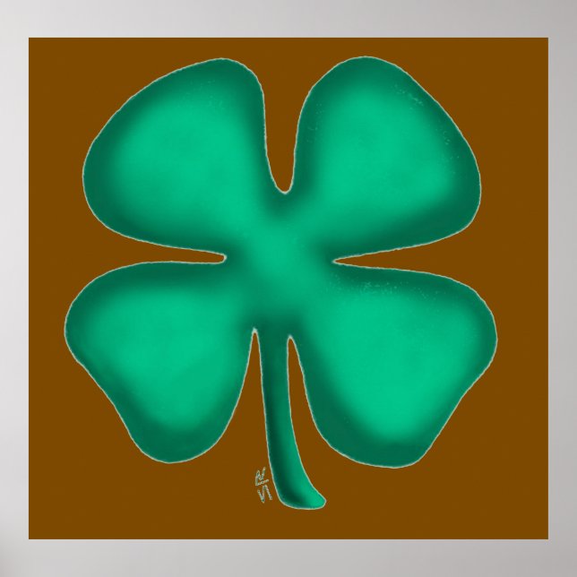 Poster mat Lucky 4 Leaf Irish Clover brun (Devant)