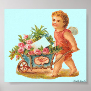 POSTER MATCH SUR CANVAS VICTORIAN ERA CUPID & ROSE CART