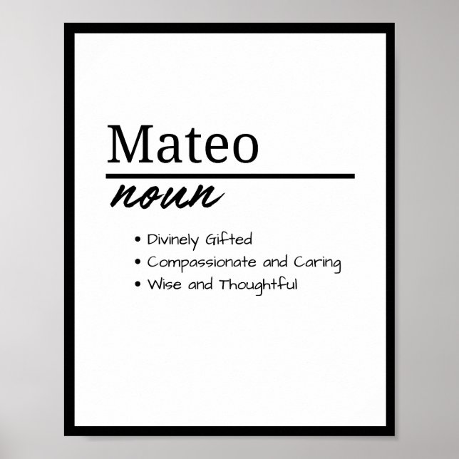 Poster Mateo, Nom Personnalisé Définition de Garçon (Devant)