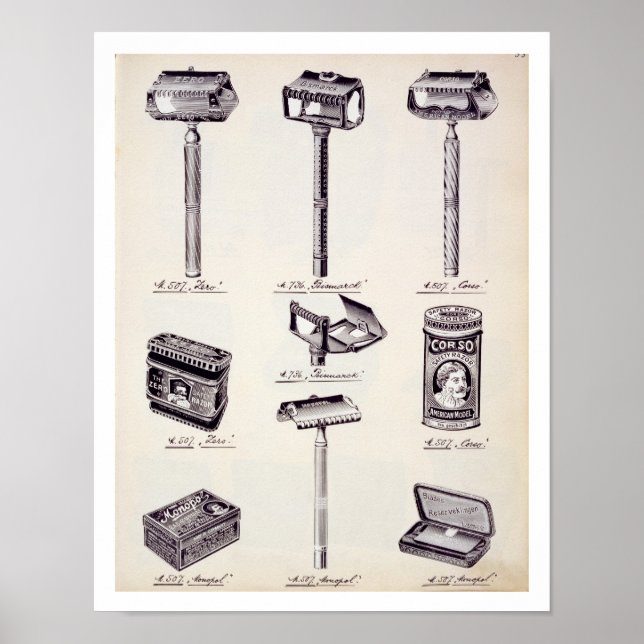 Poster Matériel de rasage pour hommes, tiré d'un catalogu (Devant)