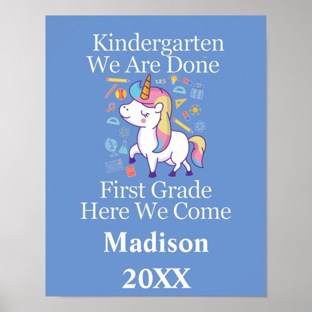 Poster Maternelle Graduation Première Année Unicorne (Devant)