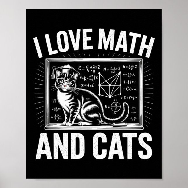 Poster Math Cat Lover Funny Math Teacher I Love Math And  (Devant)