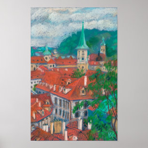 Poster Matin à Prague Tchèque Paysage Pastel Peinture